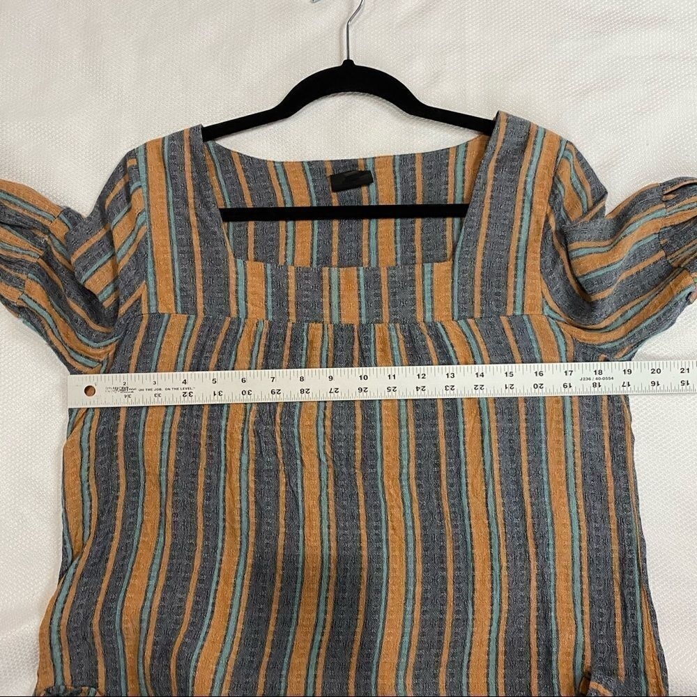 Mod Lusive Blue Tan‎ Striped Boho Square Neck Top - Picture 6 of 7